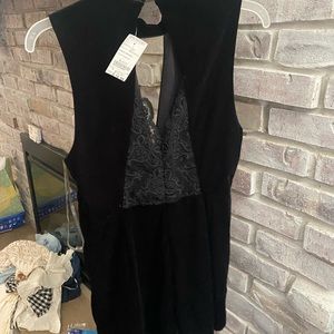 Black velvet romper with back lace detail